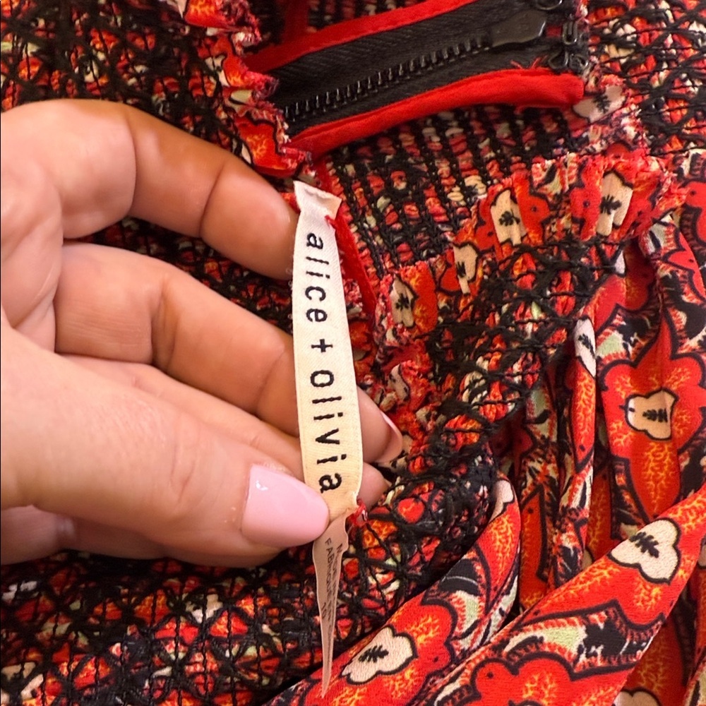 Alice + Olivia Elvira Smocked Mock Neck Mini Dress Size 10 - Picture 12 of 16